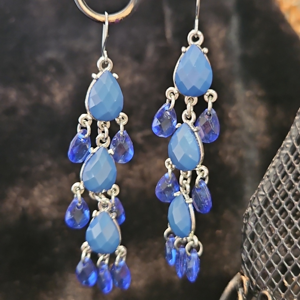 Earrings - Blue Beaded Teardrop Dangle Earrings